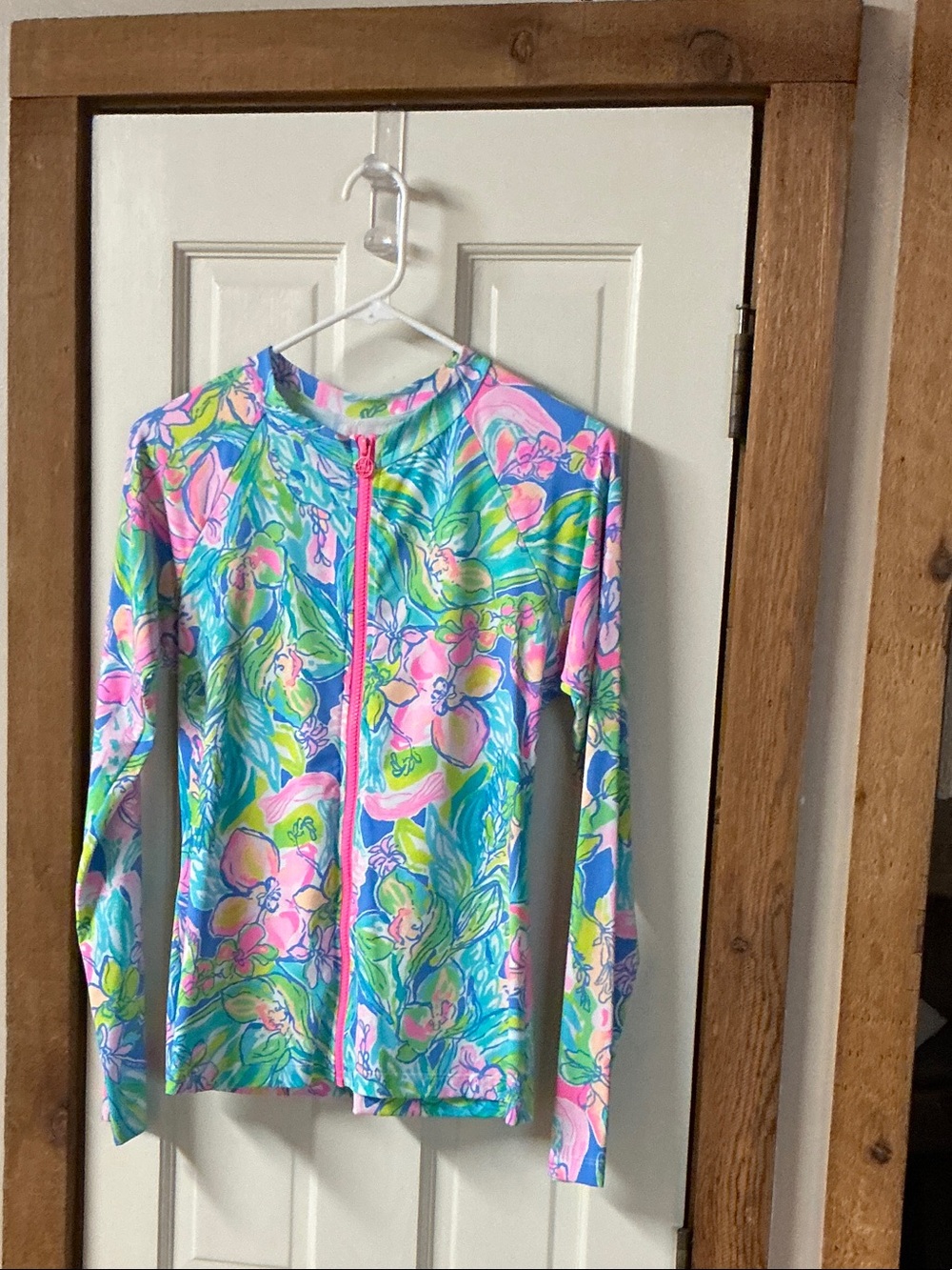 Lilly Pulitzer Neon Floral Zip Rash Guard - Pink, Aqua & Lime